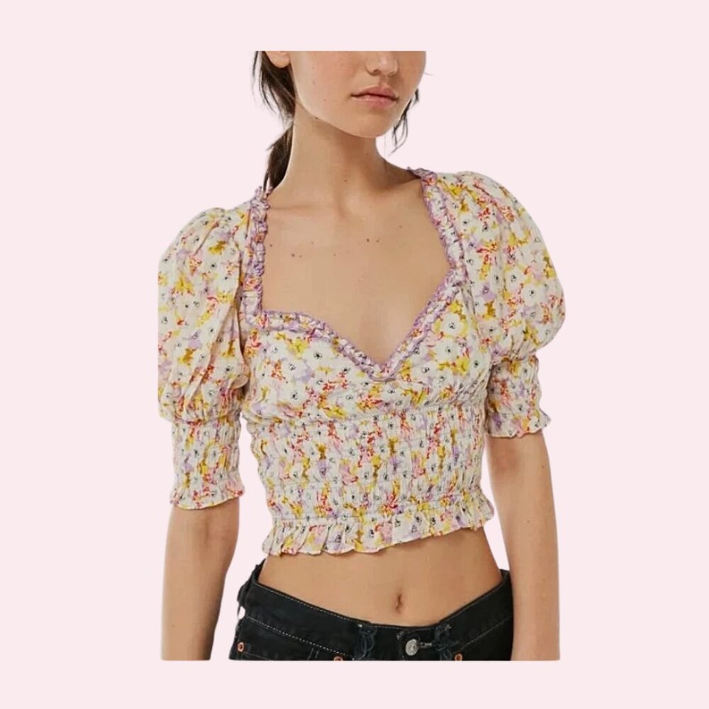 NWT Urban Outfitters May Smocked Puff-Sleeve Top Size XS